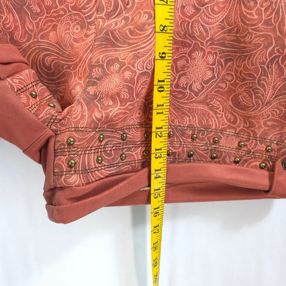 Lucky & Blessed Cuffed Shorts Studded Paisley Terracotta Women 14 Western Boho